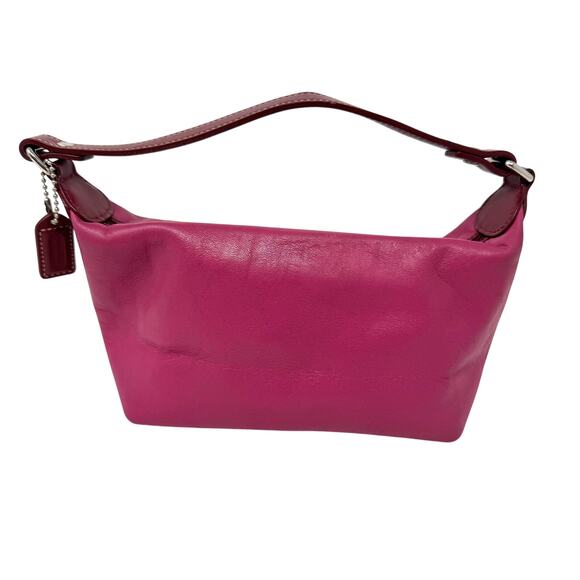 Coach Rare Leatherware Embossed Logo Shoulder Bag Pink Fuchsia Leather Vintage - Picture 4 of 11